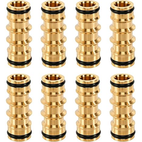 Lot de 8 connecteurs de tuyau doubles mâles en laiton - 1/2" - Raccord rapide - Rallonges de tuyau pour tuyaux d'arrosage - Lavage de voiture - Arrosage du jardin (1/5)