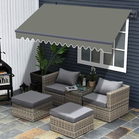 Greenbay Grey Frame Manual Awning Retractable Canopy Patio Garden Sun Shade Shelter Grey 2.5 x 2m (1/5)