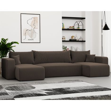 Wohnlandschaft mit Schlaffunktion Schlafsofa LUNA in Stoff Poso Dunkelbraun