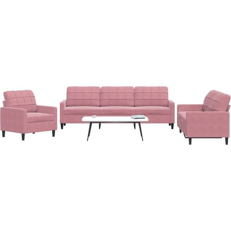 3-tlg. Sofagarnitur mit Kissen Rosa Samt
