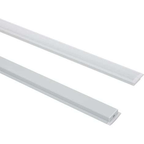 Perfil Aluminio Empotrable para Tiras LED hasta 12 mm con Tapa Continua Aluminio 2 m Blanco traslúcido