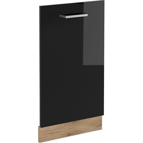 Panel frontal del lavavajillas R-Line, Negro brillo intenso, 45 cm sin encimera, Vicco