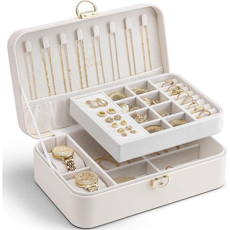Doppelschicht Schmuckkästchen abschließbar mit 2 Uhrenkissen, Beige (1/5)
