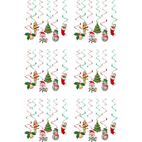 Ensemble de 6 décorations de Noël en spirale pour plafond : Père Noël, renne, clochettes, etc. Idéal pour une fête de Noël, la maison ou le salon. (1/5)