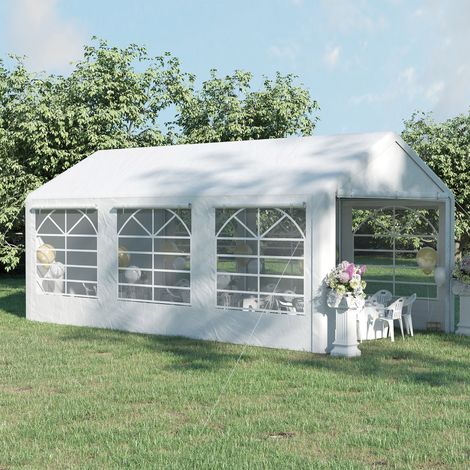 Extérieur Tonnelle de jardin 3 x 6 m tente de réception avec 4 parois fenêtres de chaque côté barnum pour fête mariage - blanc