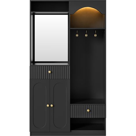 Mobile ingresso compatto con specchio, panca, scarpiera, ganci e strisce LED regolabili (1/5)