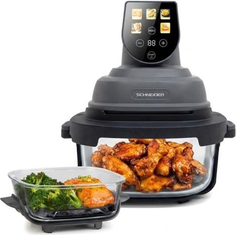 Schneider - Crispi - Or - Gris - Friteuse à Air Panoramique 1500w - 2 Bacs Verre (1/5)