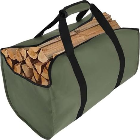 Bolsa plegable para transportar leña, bolsa de almacenamiento para chimenea de lona resistente e impermeable con asas, color verde, para uso interior y exterior.