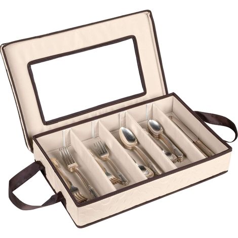 Boîte de rangement pour couverts – Boîte de rangement durable à 5 compartiments avec couvercle amovible et poignées faciles à transporter – Grande capacité pour garder vos couverts organisés (1/5)