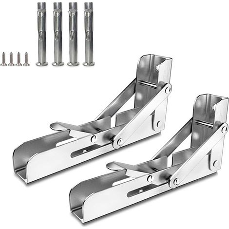 2 Pliable Équerre pour Etagere Mural,économiser de l'espace,Support étagères avec vis d'expansion en Acier Inoxydable,150 mm,Tablette Pliante Console pour Charges Lourdes (1/5)