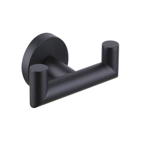 Matte Black Double Towel Bar, Stainless Steel Towel Bar, Round Towel Bar with Black Gold Double Hooks for Bathroom and Kitchen (1/4)