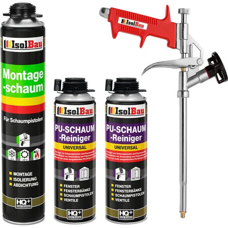 Pistolenschaum Bauschaum Montageschaum 1x 750ml + 2x PU-Reiniger + Schaumpistole (1/5)