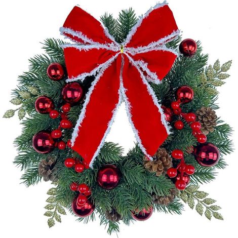 Guirlande De Noël - 45 Cm - Avec Nœud Rouge Et Baies Rouges - Pour Porte D'Entrée Cheminée Fenêtre Intérieur Extérieur - 1 Pièce (1/5)