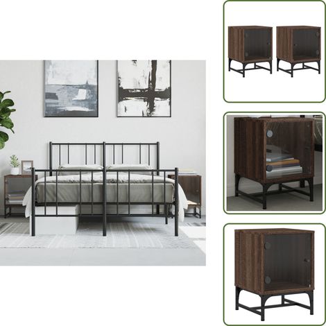 Nachttische mit Glastüren 2 Stk. Braun Eichen-Optik 35x37x50 cm - Nachttische - Wohnzimmer Dekoration - Eiche Optik - Massivholz Möbel - Regal (1/5)