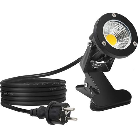 Spot d'extérieur LED 7W avec clip, câble 2m avec prise, blanc chaud 2700K, éclairage de jardin LED, spot de jardin IP65 étanche (1/5)