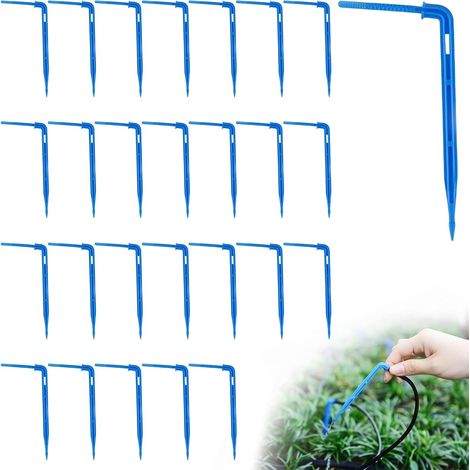 50 Pièces Goutteur Irrigation Coudé 10cm pour Tuyau 3/5mm, Micro Goutteur Arrosage Goutte à Goutte pour Serre, Jardin et Plantes en Pot, Système d'Irrigation Précis Bleu (1/5)