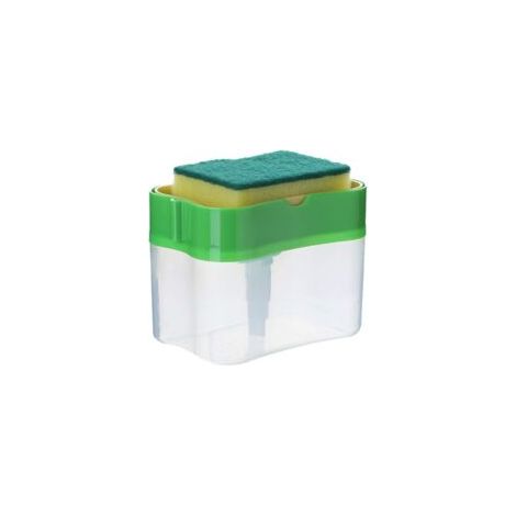 Dispenser di detersivo per piatti con porta spugna, strumento di lavaggio manuale con pompa a pressione 2 in 1, dispenser di sapone da appoggio per cucina e bagno (verde) - Crezuo (1/4)