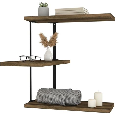Dmora - Regal Almaz, Gestell, Wandregal, Mehrzweckregale, 45x20h47 cm, Walnuss und Schwarz, mit verstärkter Verpackung