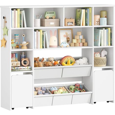 Bibliothèque Enfant avec 2 Coffre de Rangement à roulettes, Meuble Rangement Enfant à 4 Niveaux, Étagère à Jouets, étagère pour Chambre d'enfant, Bureau Blanc (1/5)