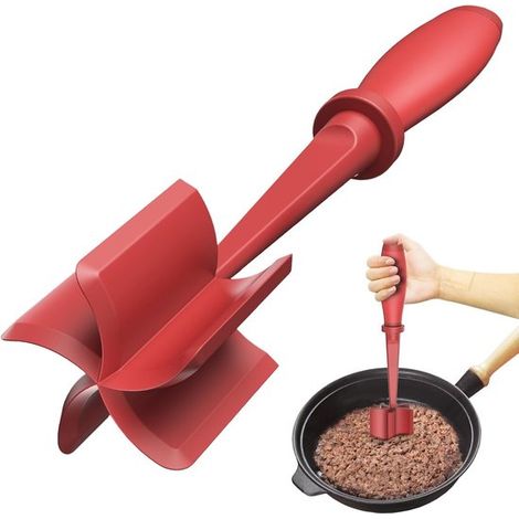 Pilon à viande hachée – Rouge – Spatule de cuisine – Diviseur et mélangeur – Ustensile polyvalent (1/5)