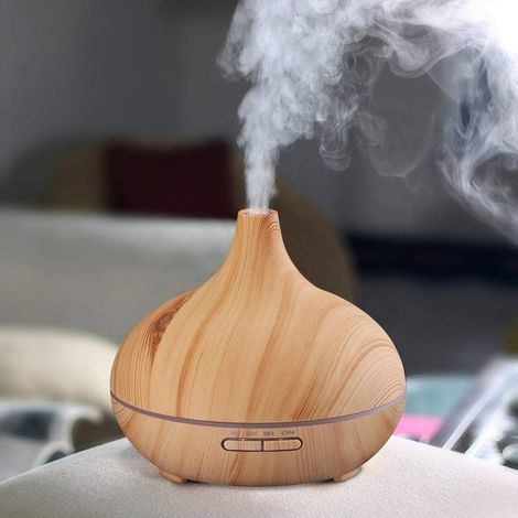 Diffuseur arômes bois 500 ml ultrasonique, 4 minuteries télécommande humidificateur LED (1/5)