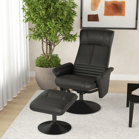 Fauteuil relax pivotant noir avec repose-pieds, dossier inclinable 135°, 150 kg (1/5)