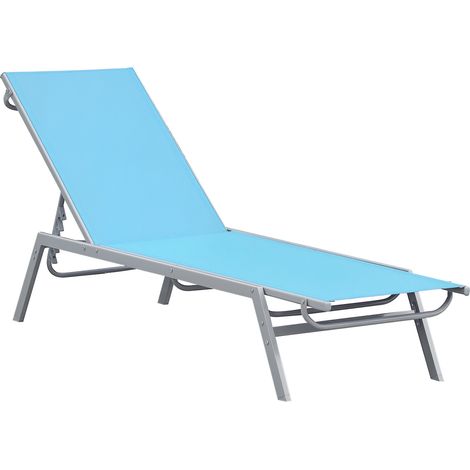 Bain de soleil transat chaise longue design contemporain, dossier inclinable multi-positions, métal époxy et textilène, 170 x 58 x 97 cm, bleu ciel (1/5)