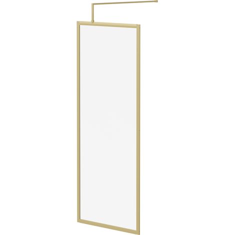 Colore 8mm Clear Glass Brushed Brass 1850mm x 760mm Fully Framed Walk In Shower Screen including Wall Channel and Support Bar (1/5)