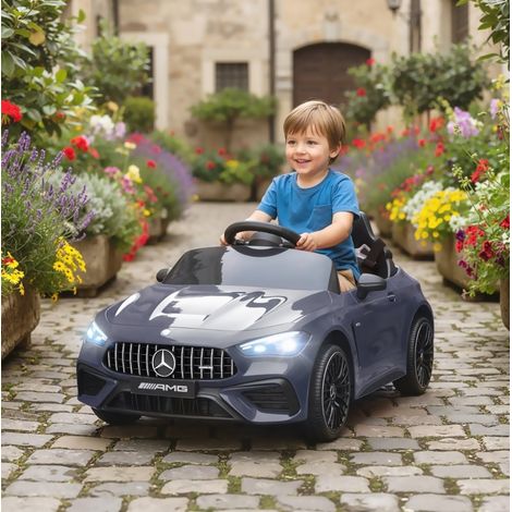 Coche eléctrico infantil Mercedes-AMG 12 V con mando a distancia, LED, música, gris OKMYHOME (1/5)