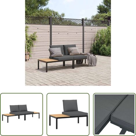 vidaXL Aluminiumbank -  2-tlg. Garten-Sofagarnitur mit Kissen Schwarz Aluminium (1/5)