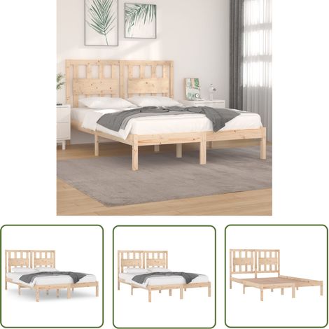 The Living Store Cadre de lit sans matelas bois massif 120x200 cm - Cadre De Lit - Lit Double - Lit Bois - Chambre À Coucher - Meuble De Chambre (1/5)