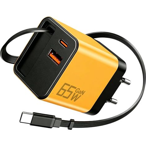 Chargeur USB C 65W Rapide avec Câble Rétractable, Adaptateur Secteur GaN 3 Ports PD pour iPhone 17/16/15 Pro Max, Samsung Galaxy S24/S23, MacBook, iPad, Prise Murale Compacte Voyage (1/5)