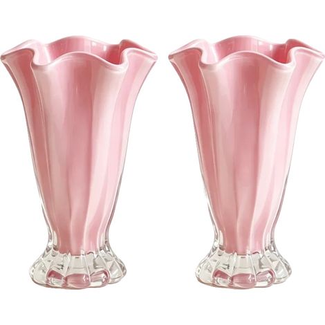 Vase à fleurs, design en verre teinté, verre et cristal durables, rose-2pcs (1/2)