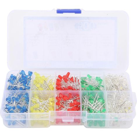 500 diodes électroluminescentes (DEL), lampes rondes, assortiment, 5 couleurs, 3 mm F3