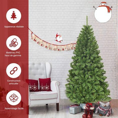 Costway – Arbre de Noël artificiel 180 cm – Ouverture automatique des branches – Support métallique robuste – 928 pointes en PVC (1/5)
