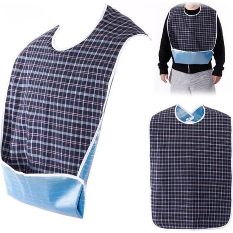 Couleur Gris Bleu Bavoir impermeable pour adulte handicape Protection vetement Tablier Carreau (1/4)