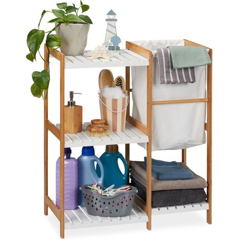 Estantería de baño de 4 niveles y cesto para ropa