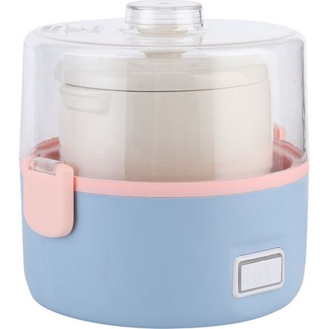 Marmite électrique isotherme domestique en céramique (forme ronde, 0,7 L, rose et bleue) pour ragoûts, soupes et porridges. (1/5)