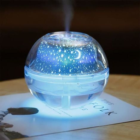 500ml Humidificateur d air led intérieur, Humidificateur d air bebe silencieux, Reveil projection plafond enfant etoile - Argent (1/4)