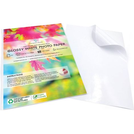 Evergreen Goods 50 Feuilles A4 Blanches Etiquettes Autocollantes Papier Pour L'impression De Photos Et D'images - Papier Stickers a Résistantes Aux éClaboussures Pour Imprimantes à Jet D'encre & Laser (1/5)