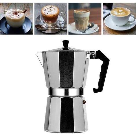 Cafetière italienne portable en aluminium (50 ml) avec poignée en plastique, idéale pour le bureau et les activités de plein air. Chauffage uniforme, 1 tasse. (1/5)