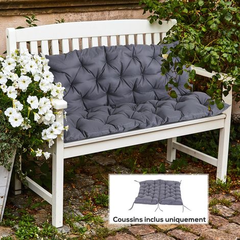 Coussins d'assise et de dossier pour bancs de jardin, balancelles, canapés et fauteuils 2 places, grand confort, 132 x 110 x 10 cm, gris (1/5)