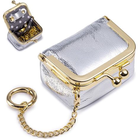 Mini Boîte à Bijoux en Cuir Écrin à Accessoires Boîte à Bijoux Portable avec Fermeture de Serrure à Baiser pour Bagues Boucles d'oreilles Colliers (Argent)