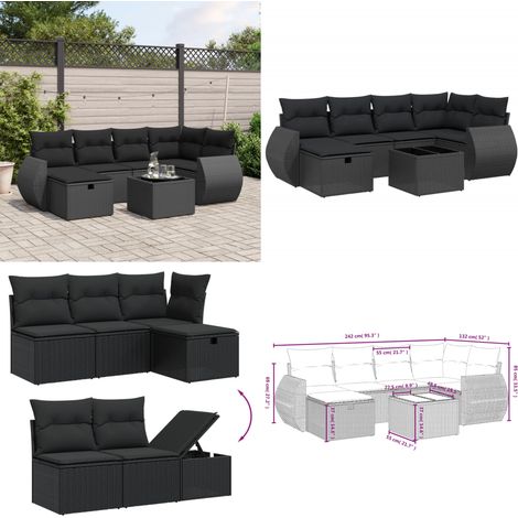 Salon de jardin 7 pcs avec coussins noir résine tressée - Ensemble Salon De Jardin - Mobilier De Jardin - Résine Tressée - Rotin Synthétique - Table Basse Extérieure - Home & Living (1/5)