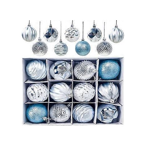 Boules de Noël, 12 boules de Noël décoratives, finition mate et brillante (bleues) (1/2)