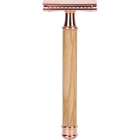 Rasoir manuel double face à lame en or, manche en bois antidérapant, coupe précise et portable pour rasage parfait (1/5)
