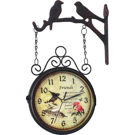 Horloge Murale Double Face, Horloge en Fer silencieuse tournée à 360 degrés pour la Station de Jardin de Bureau de Cuisine (1/5)