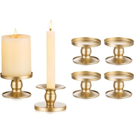 Chandelier Bougeoir Doré Mariage -Lot de 6 Petite Bougeoirs Métal Décoratifs pour Bougies Chandelles Piliers Noel Decoration Centre de Table Moderne (1/5)