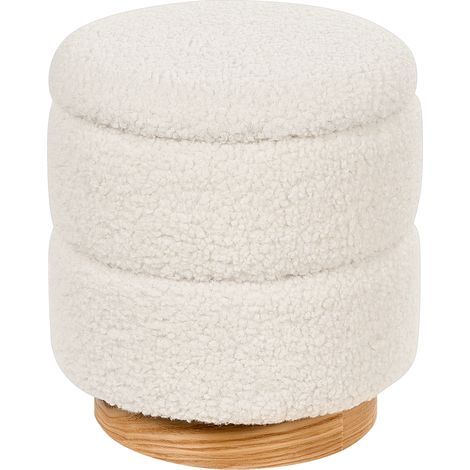 Puf tapizado buclé tacto suave reposapiés escabel almacenaje sólido patrón blanco Ogden (1/5)