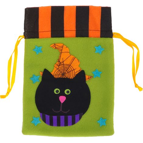 Sac fourre-tout d'Halloween, sac de rangement pour la fête des fantômes à la maternelle, sac à bonbons pour Halloween, sac de rangement pour la laine, chat vert et noir (1/5)